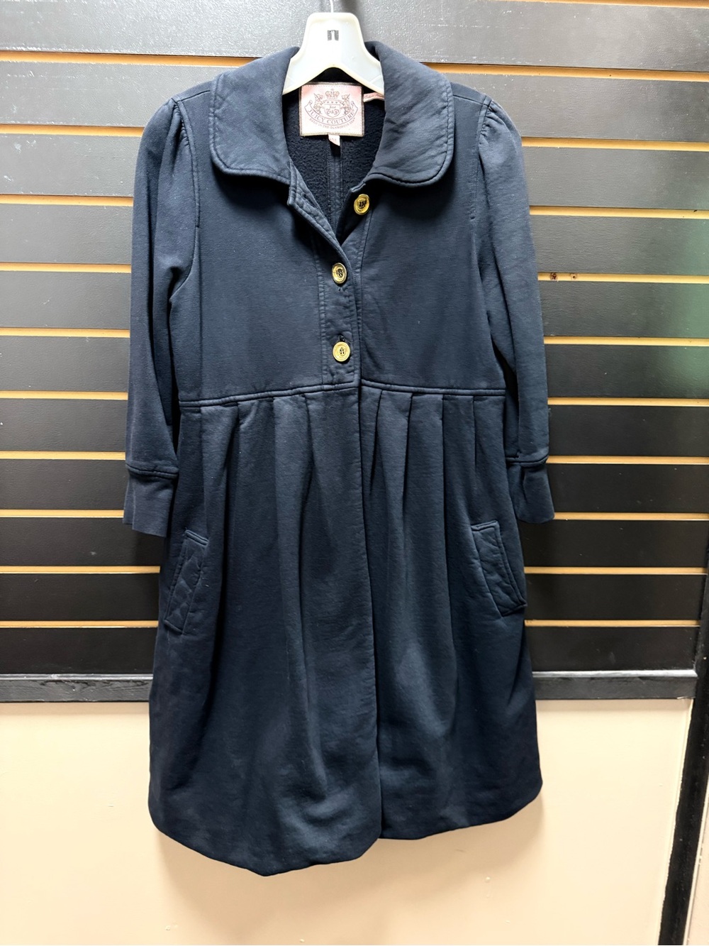 Juicy Couture Black Pleated Long Sweatshirt Coat Jacket Made in USA M